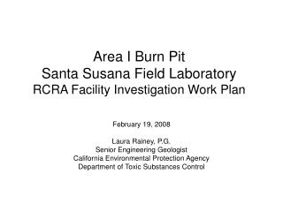 Area I Burn Pit Santa Susana Field Laboratory RCRA Facility Investigation Work Plan