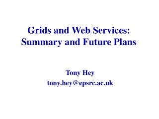 Grids and Web Services: Summary and Future Plans