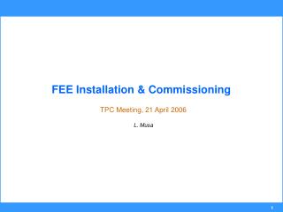 FEE Installation &amp; Commissioning TPC Meeting, 21 April 2006 L. Musa