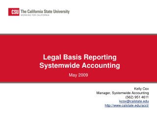 Legal Basis Reporting Systemwide Accounting