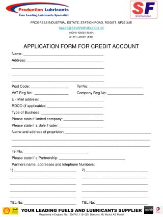 APPLICATION FORM FOR CREDIT ACCOUNT
