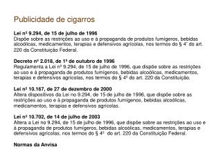 Publicidade de cigarros Lei nº 9.294, de 15 de julho de 1996