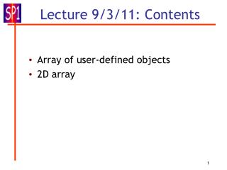 Lecture 9/3/11: Contents