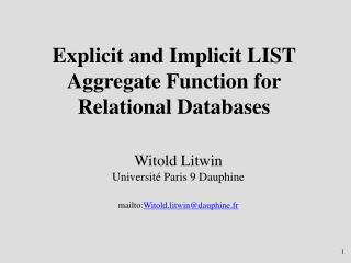 Explicit and Implicit LIST Aggregate Function for Relational Databases