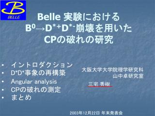 Belle 実験における B 0 →D *+ D *- 崩壊を用いた CP の破れの研究