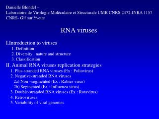Danielle Blondel – Laboratoire de Virologie Moléculaire et Structurale UMR CNRS 2472-INRA 1157