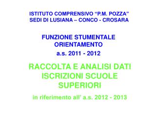 ISTITUTO COMPRENSIVO “P.M. POZZA” SEDI DI LUSIANA – CONCO - CROSARA