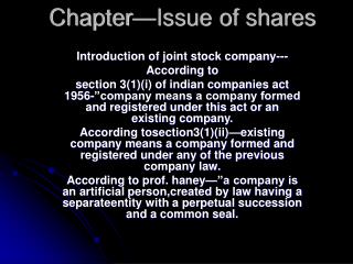 Chapter—Issue of shares