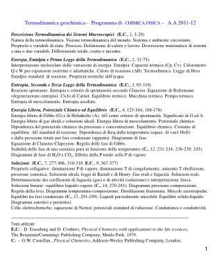Termodinamica geochimica - Programma di CHIMICA FISICA – A.A 2011-12