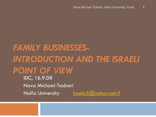 Family businesses- introduction and the Israeli point of view