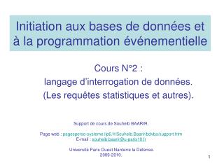 Initiation aux bases de données et à la programmation événementielle