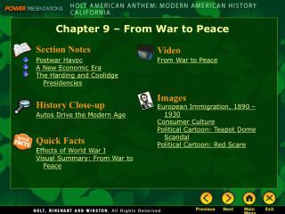 Chapter 9 – From War to Peace