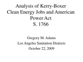 Analysis of Kerry-Boxer Clean Energy Jobs and American Power Act S. 1766