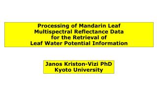 Processing of Mandarin Leaf Multispectral Re fl ectance Data for the Retrieval of