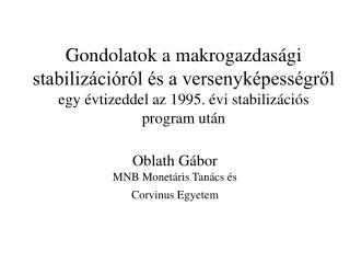 Oblath Gábor MNB Monetáris Tanács és Corvinus Egyetem