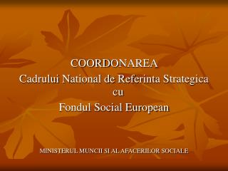 COORD O NAREA C adrului N ational de R eferinta S trategica cu Fondul Social European