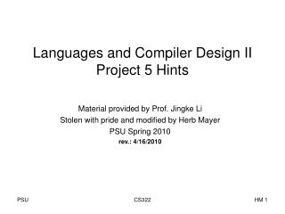 Languages and Compiler Design II Project 5 Hints