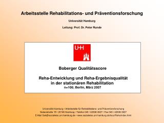 Universität Hamburg • Arbeitsstelle für Rehabilitations- und Präventionsforschung