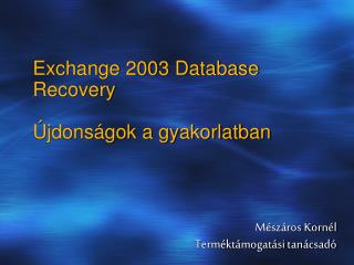 Exchange 2003 Database Recovery Újdonságok a gyakorlatban