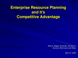 Enterprise Resource Planning and it’s Competitive Advantage