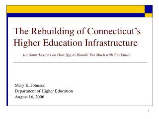 The Rebuilding of Connecticut’s Higher Education Infrastructure