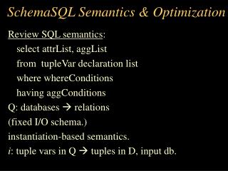 SchemaSQL Semantics &amp; Optimization