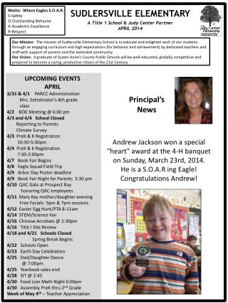 UPCOMING EVENTS APRIL 3/31 &amp; 4/1 PARCC Administration       Mrs. Settelmaier's 4th grade