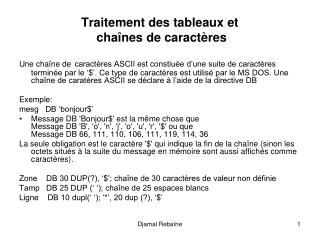 Traitement des tableaux et chaînes de caractères