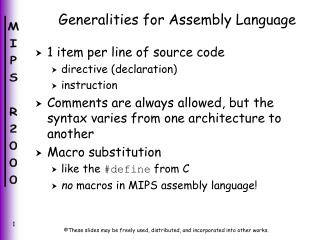 Generalities for Assembly Language