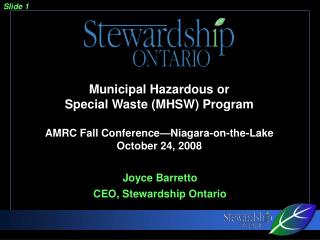 Joyce Barretto CEO, Stewardship Ontario