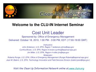 Welcome to the CLU-IN Internet Seminar