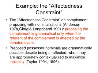 Example: the “Affectedness Constraint”