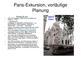 Paris-Exkursion, vorläufige Planung