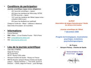 Conditions de participation : Journée scientifique (repas inclus obligatoire):