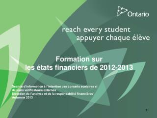 Formation sur les états financiers de 2012-2013