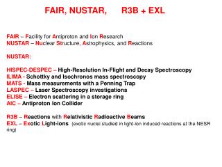 FAIR, NUSTAR, R3B + EXL