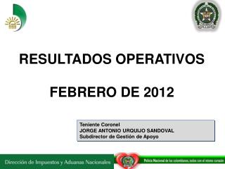 Teniente Coronel JORGE ANTONIO URQUIJO SANDOVAL Subdirector de Gestión de Apoyo