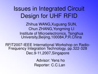 Issues in Integrated Circuit Design for UHF RFID