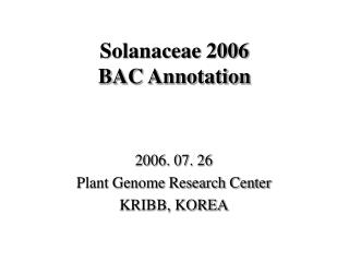 Solanaceae 2006 BAC Annotation