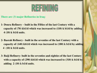 There are (3) major Refineries in Iraq: