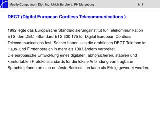 Mobile Computing – Dipl. Ing. Ulrich Borchert / FH Merseburg			1/11