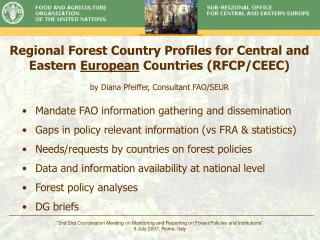 Regional Forest Country Profiles for Central and Eastern European Countries (RFCP/CEEC)