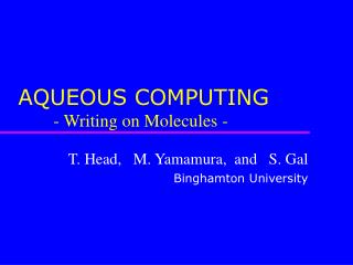 AQUEOUS COMPUTING 	- Writing on Molecules -