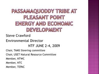 PASSAMAQUODDY TRIBE AT PLEASANT POINT ENERGY AND ECONOMIC DEVELOPMENT