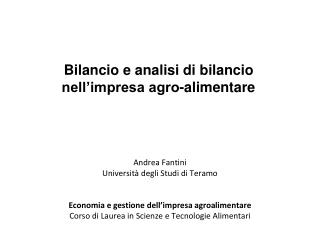 Bilancio e analisi di bilancio nell’impresa agro-alimentare