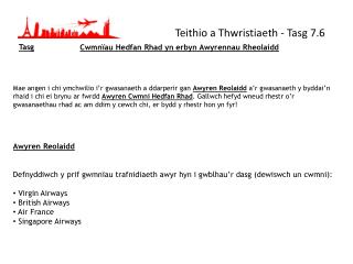 Teithio a Thwristiaeth - Tasg 7.6