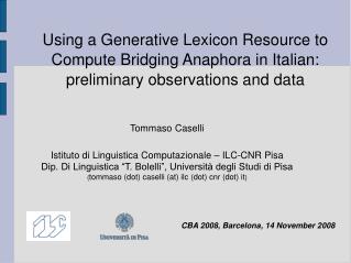 Using a Generative Lexicon Resource to Compute Bridging Anaphora in Italian: