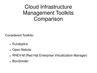 Cloud Infrastructure Management Toolkits Comparison