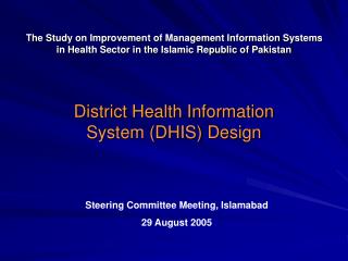 District Health Information System (DHIS) Design