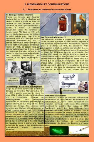 II. 1. Avancées en matière de communications